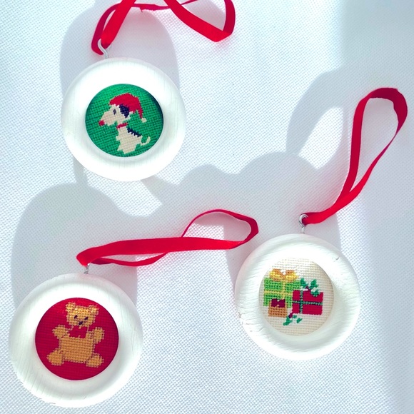 Vintage Needlepoint Christmas Ornaments 3 - Picture 2 of 7